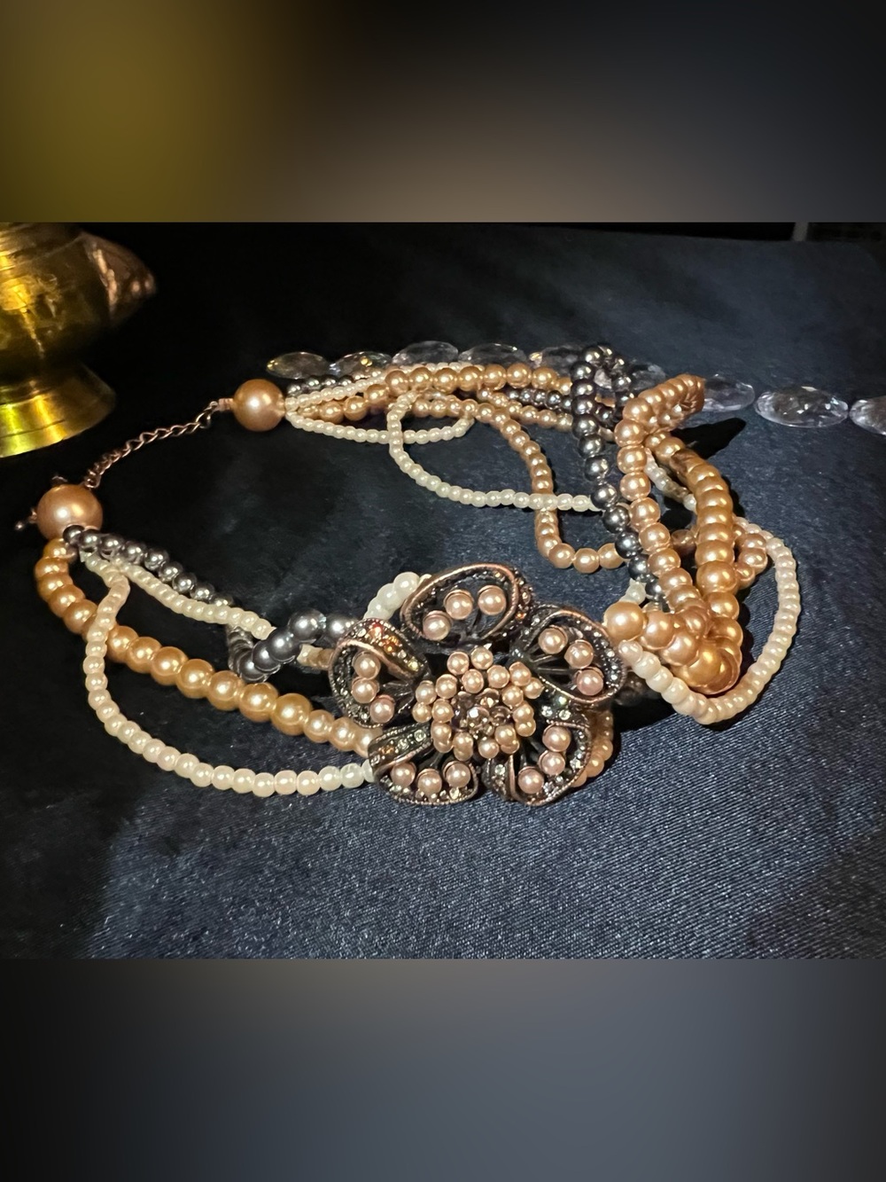 1 Piece Multi-Strand Statement Necklace with Floral Accent - Champagne & Ivory
